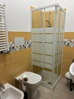 a bathroom with a shower and a toilet and a sink at D & C Apartment in Palermo
