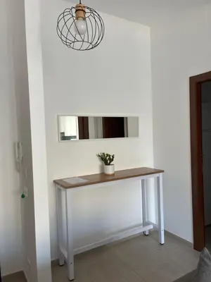 a table in a room with a mirror and a potted plant at D & C Apartment in Palermo