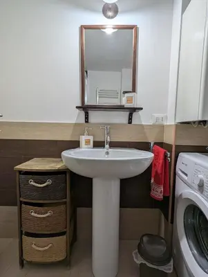 a bathroom with a sink and a washing machine at A casa della Vero in Palermo