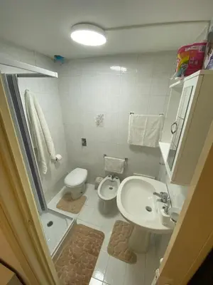 a bathroom with a toilet and a sink and a shower at Corso Butera 489 in Bagheria