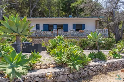 a house with a stone wall and plants in front of it at Verosicily Villa Aspra in Bagheria