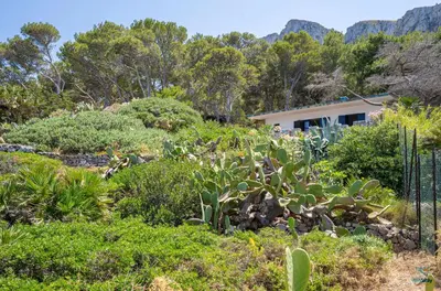 a garden in front of a house with mountains in the background at Verosicily Villa Aspra in Bagheria