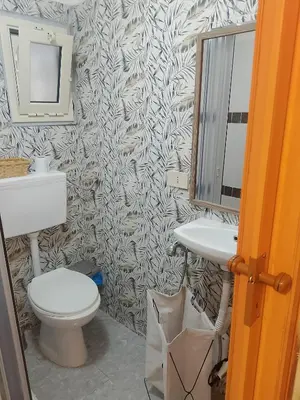 a bathroom with a toilet and a sink and a mirror at La casetta di Barbara in Palermo