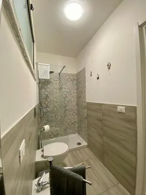 a bathroom with a toilet and a shower at Casimiro in Porticello