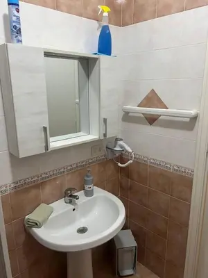 a bathroom with a sink and a mirror at Blue Sea Apartment in Isola delle Femmine
