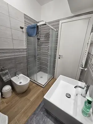 a bathroom with a shower and a sink and a toilet at Palermo Francia in Palermo