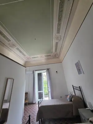 a bedroom with a bed and a ceiling with a window at Vivaldi Holidays Historic house in the center of Palermo in Palermo