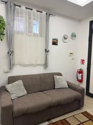 a brown couch in a living room with a window at La Casa di Tiche in Palermo