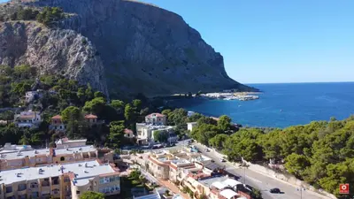 an aerial view of positano and the amalfi coast at Mondello D'Amare in Palermo