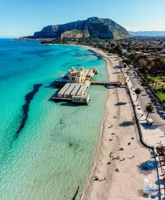 an aerial view of a beach with a pier at VUCCIRIA' S ROOM centro storico in Palermo