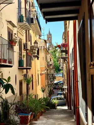 an alley with plants and cars on a city street at Scialari - Palermo Holiday Home in Palermo