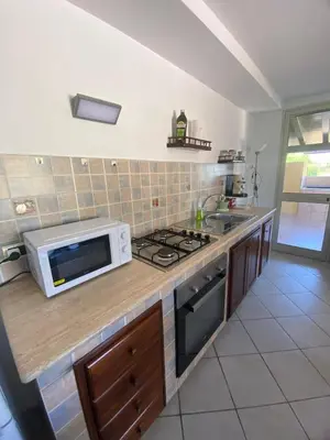 a kitchen with a stove and a microwave on a counter at Villa Maria in Campofelice di Roccella