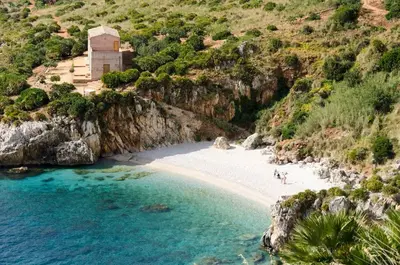 an aerial view of a beach on a mountain at Jecko Apartment in San Vito lo Capo