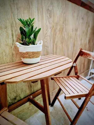 a plant sitting on a wooden table next to a chair at Da poppa a prua in Palermo