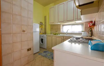 a kitchen with a white refrigerator and a sink at Cozy Apartment In Trappeto With Wifi in Trappeto