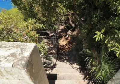 a stairway leading up to a hill with plants at Villa Barbera - Terrace overlooking the sea in Bagheria