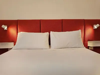 a bed with two white pillows and a red headboard at Dolce Dormire in Palermo