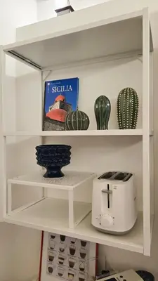 a kitchen shelf with a toaster and cactuses at Qanat House con Terrazzo Privato in Palermo