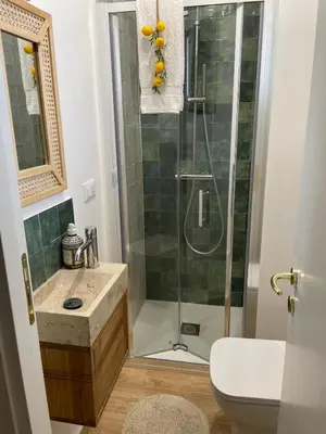 a bathroom with a shower and a sink at La Casa dei Limoni - Your Sicilian Getaway near the sea in Terrasini in Terrasini