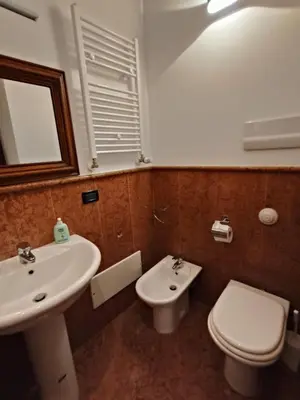 a bathroom with a sink and a toilet and a mirror at Bellini al Massimo in Palermo
