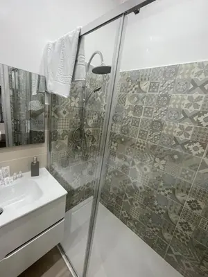 a bathroom with a shower and a sink at Holiday home tom in Palermo
