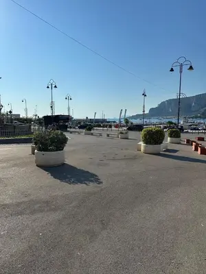 a parking lot with a bunch of pots of plants at Villa Oasi Bonita a Mondello in Palermo