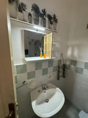 a bathroom with a sink and a mirror at Petit Charme in Palermo