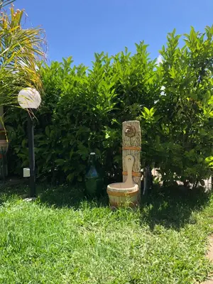 a toilet sitting in the grass in front of bushes at Villaggio 101 Pini in Buonfornello