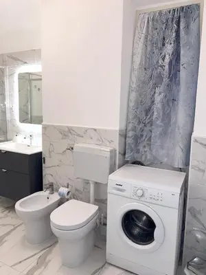 a bathroom with a toilet and a washing machine at Coco Memi Apartment in Palermo