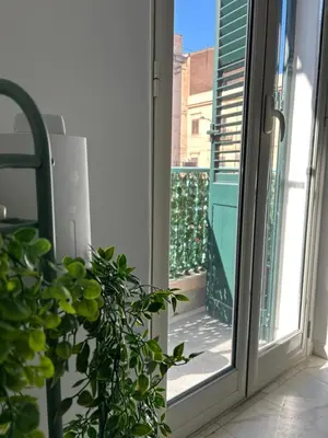 a plant sitting next to a sliding glass door at Coco Memi Apartment in Palermo