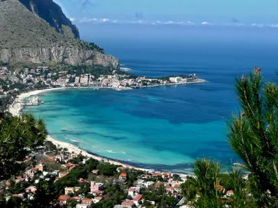 a view of positano on the amalfi coast at Apartment in Villa a Mondello in Mondello