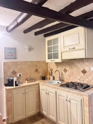 a kitchen with white cabinets and a sink at Dimora Albanese in Palermo