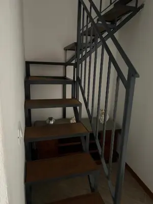a spiral staircase with wooden steps with a cat sitting on it at Casa AG in Palermo