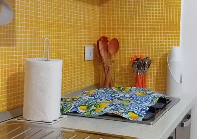 a kitchen counter with a plate on a counter top at Sicilia Bedda Casa Vacanze in Lascari