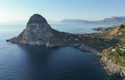 an aerial view of a small island in the water at Modernist Villa With Private Sea Access in Bagheria
