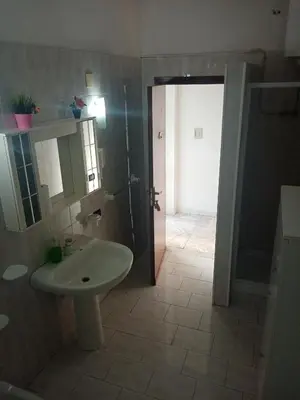 a bathroom with a sink and a mirror and a door at Casa Siciliana Altarbiah in Trabia