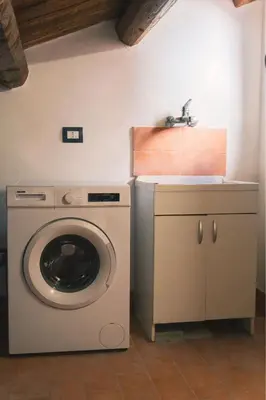 a washing machine and a sink in a room at LeSicilien - Fior di Sicilia - Apartment with Terrace in Palermo