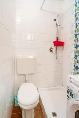 a white bathroom with a toilet and a shower at La petite Bastet in Palermo