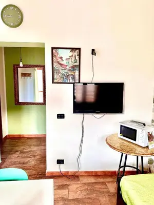 a living room with a flat screen tv on a wall at Via del Bosco Home in Palermo