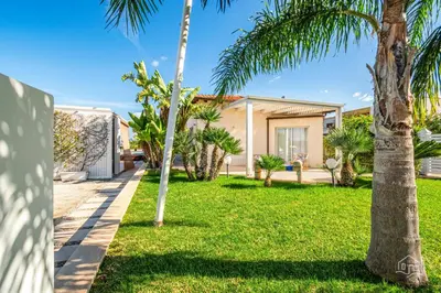 a house with palm trees in a yard at Villa Ametista in Alcamo