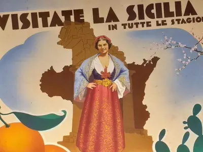 a poster of a woman in a red dress at Holiday Home Villa Aliotis 200m vom Meer entfernt by Interhome in Alcamo Marina