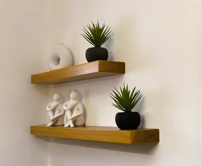 two shelves on a wall with two dolls and two plants at Casa NiMia al centro storico di Palermo in Palermo
