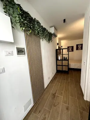 a hallway with a plant on the wall at Palermo Home Cattedrale-Moderno Monolocale in Palermo