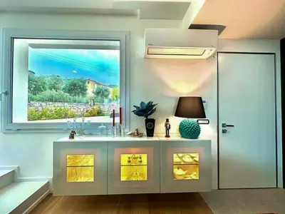 a bathroom with a sink and a window at Villa With Citrus Grove Near Caccamo in Termini Imerese