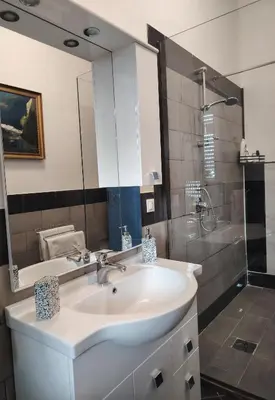 a bathroom with a sink and a shower at FALSTAFF 2 Apartment in Palermo