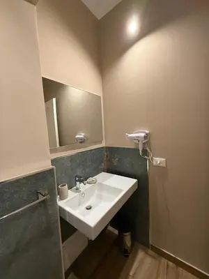 a bathroom with a white sink and a mirror at Titti's Nest in Casteldaccia