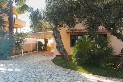 a house with a tree next to a driveway at Villa Adelaide in Cinisi