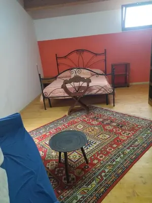 a bedroom with a bed and a rug with a table at Segesta Antichi Sapori in Calatafimi