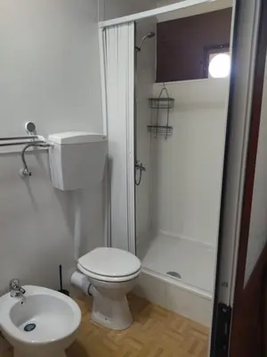 a white bathroom with a toilet and a shower at Segesta Antichi Sapori in Calatafimi