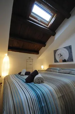 a bedroom with a large bed with a skylight at Papireto 11 Loft in Palermo
